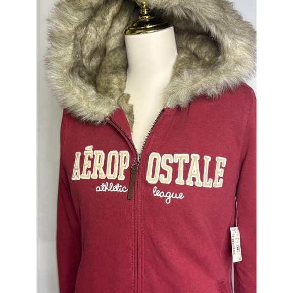 Aeropostale Y2K Faux Fur Lined Zip Up Hoodie XL Red Rare - Picture 4 of 6
